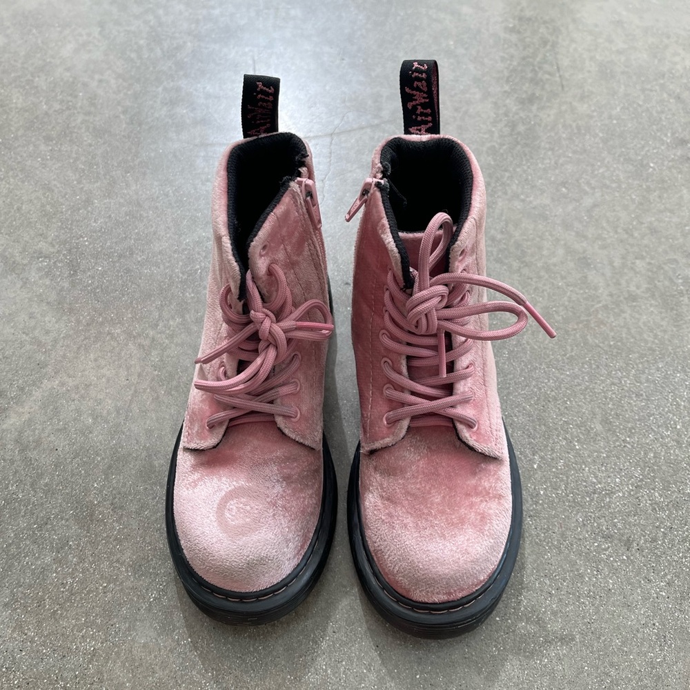 Dr Martens pink velvet boots